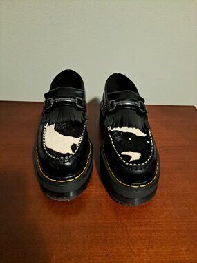 Dr. Martens Women’s Cow Print Adrian Snaffle Quad Platform Loafers Size 9L
